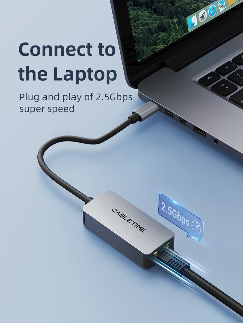 كابل تايم محول USB 3.1 من النوع C إلى منفذ إيثرنت RJ45 بسرعة 2.5 جيجابت، متوافق مع أجهزة ماك بوك برو/إير، وآيباد برو، وديل إكس بي إس، وسيرفس لاب توب، وماك - Image 4